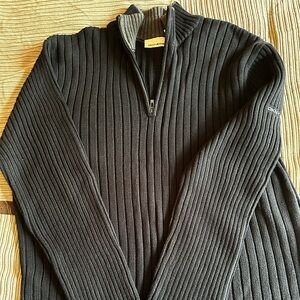 Preowned DKNY Jeans Men’s Sweater Black With Gray Tream 1/3 Zipper Sz XL